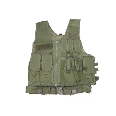 DMoniac Veste tactique Olive 8 poches holster + ceinturon