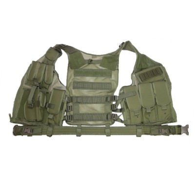 DMoniac Veste tactique Olive 8 poches holster + ceinturon