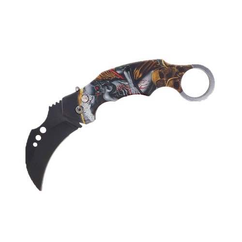 Couteau automatique Karambit tête de mort